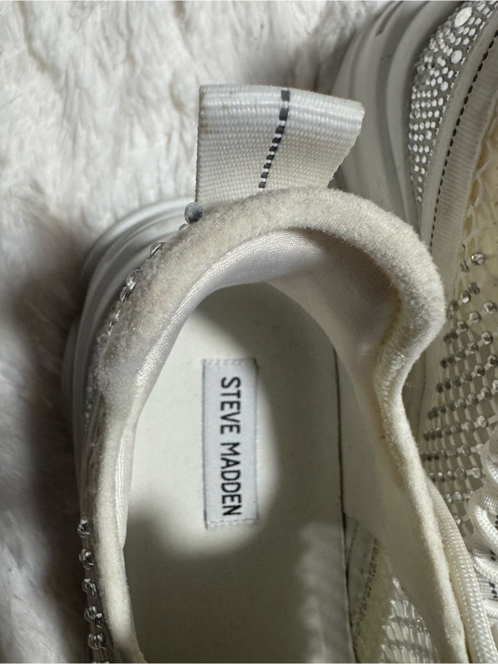Steve Madden Women's Ivory Crystal Accent Slip-On Sneaker